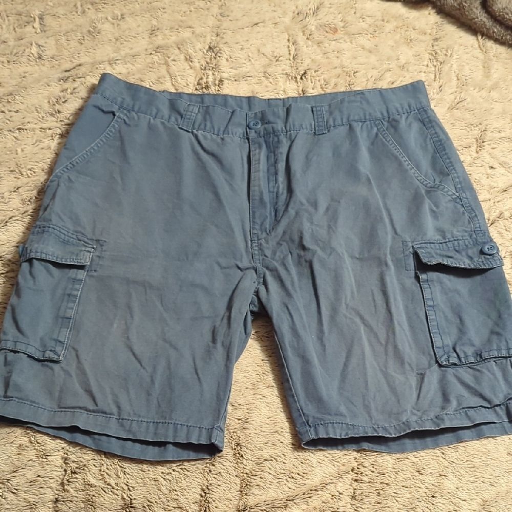 Ring Of Fire CARGO SHORTS Mens Size 36 Gray/Blue Button Zip‎